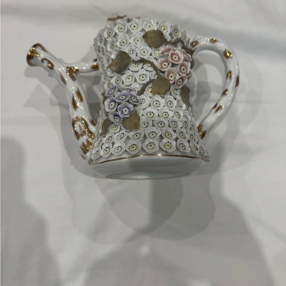 Meissen White and Gold Ceramic Teapot with Ornate Design